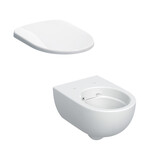 Wisząca miska WC Selnova Premium lejowa, B36 cm, H33 cm, T53 cm, ukryte mocowania, Rimfree Deska sedesowa WC wolnoopadająca Selnova mocowanie od góry, zawiasy metalowe, z wypinanymi zawiasami, zachodząca pokrywa biała